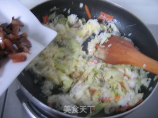 Fried Rice with Mushrooms, Cabbage and Meat recipe