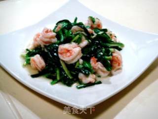 "stir-fried Green Shrimp with Leek" recipe