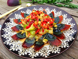 Red Pepper and Eggplant Mixed with Preserved Eggs recipe