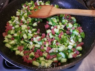 Fried Rice with Cucumber Sausage and Egg recipe