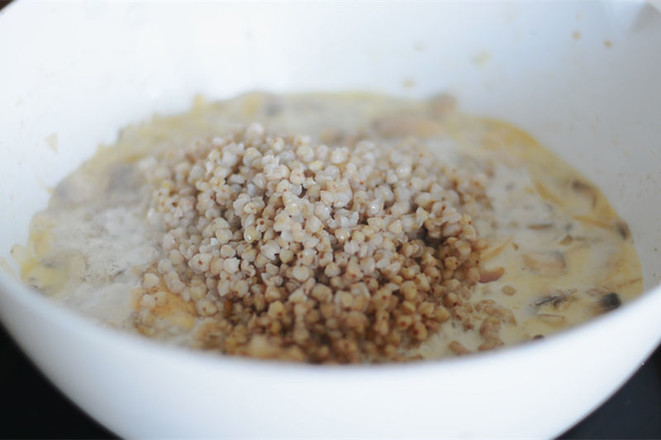 Stewed Buckwheat Rice with Mushrooms in Reduced Fat Milk Sauce recipe