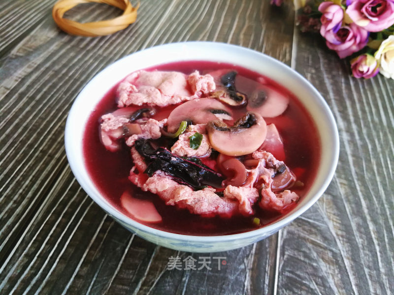 Red Amaranth, Mushroom and Egg Soup recipe