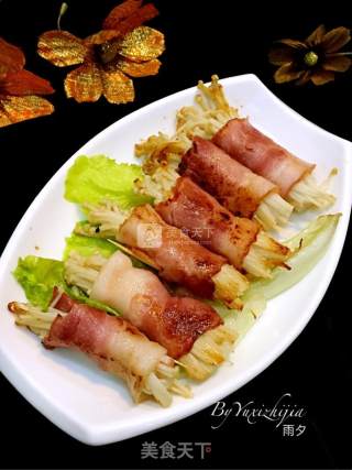 Pan-fried Enoki Mushroom and Bacon Roll recipe