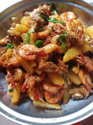 Appetizers, Pork Ribs, Shrimp and Fried Potatoes recipe