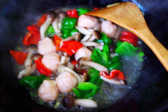 Braised Shrimp Balls with Seasonal Vegetables recipe