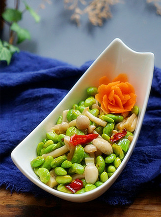 Stir-fried Edamame with Seafood, Mushroom and Oyster Sauce recipe