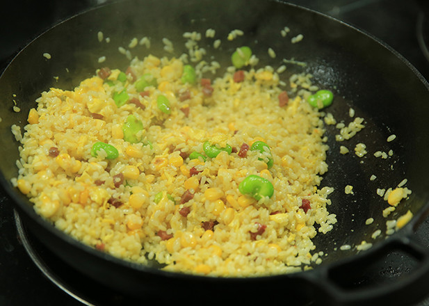 Three-color Fried Rice with Ham recipe