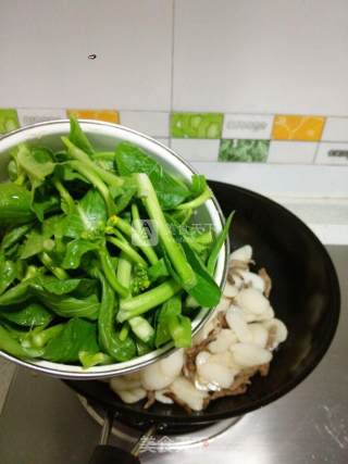 Stir-fried Rice Cake with Green Vegetables and Pork recipe