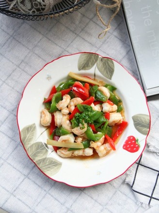 Stir-fried Shrimp with Green Red Pepper in Oyster Sauce recipe