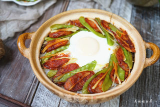 Food Festival Claypot Rice with Sausage and Snow Pea recipe