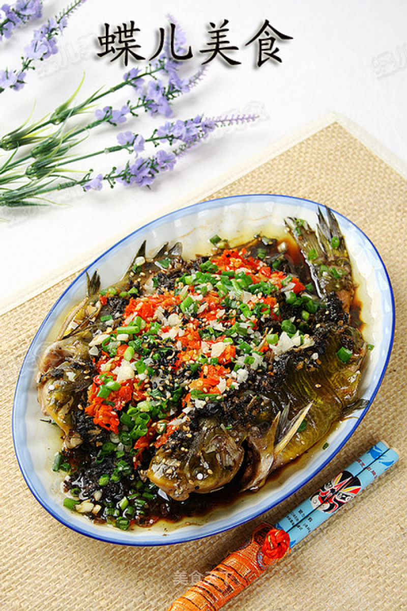 Steamed Ga Fish with Black Beans, Pickled Vegetables and Chopped Pepper recipe
