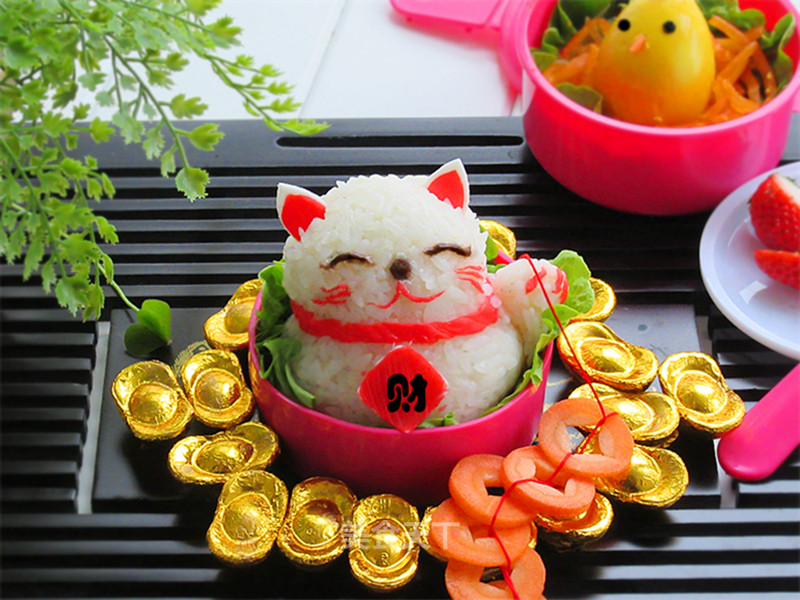 [japan] Lucky Cat Rice Ball Fun Meal recipe