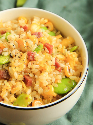 Three-color Fried Rice with Ham recipe