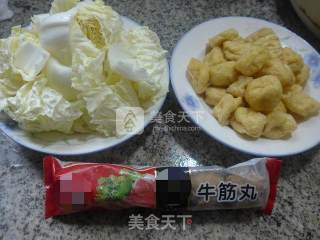 Beef Tendon Balls with Oily Tofu and Boiled Cabbage recipe