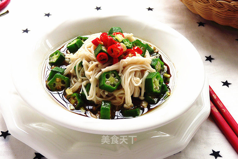 【guangdong】enoki Mushroom Mixed with Okra recipe