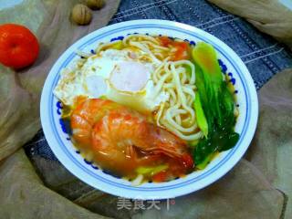 Shrimp and Omelette Tomato Noodle Soup recipe