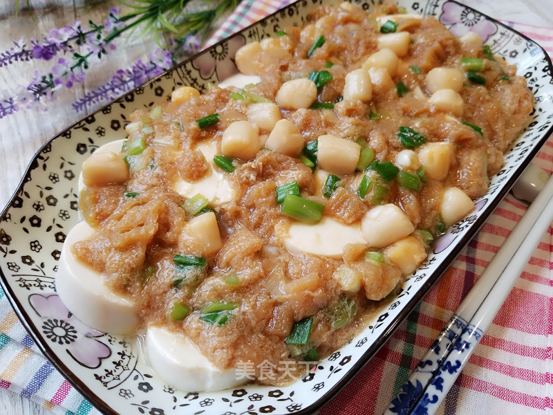 Braised Tofu with Bamboo Fungus and Scallops recipe