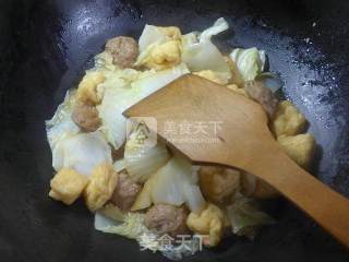 Beef Tendon Balls with Oily Tofu and Boiled Cabbage recipe