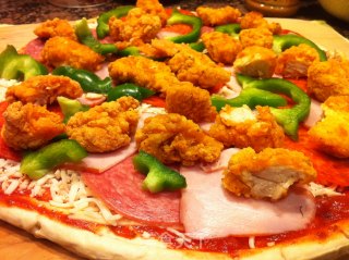 Home Made Ham Chicken Rice Cracker Pizza recipe