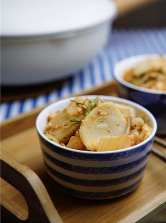 Fried Rice Cakes with Kimchi Minced Pork recipe