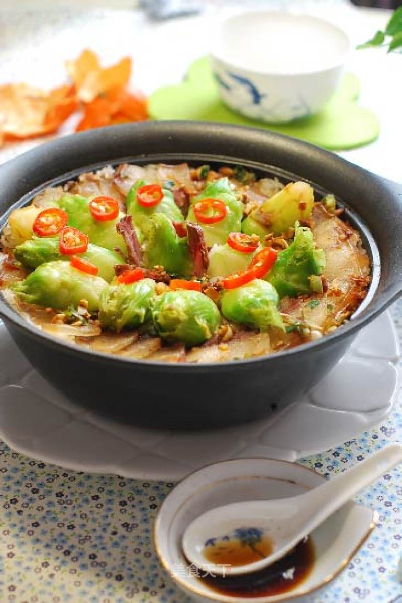 【claypot Rice with Bacon and Vegetables】 recipe