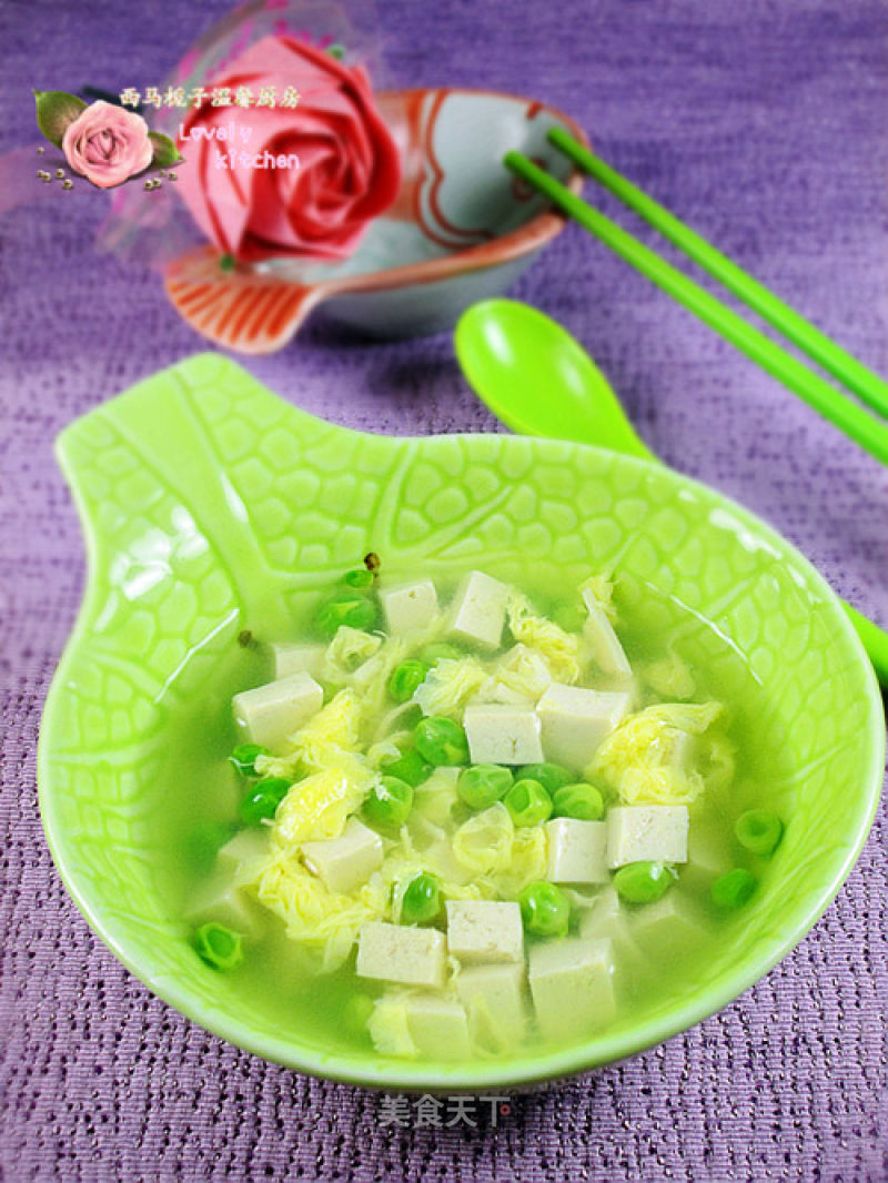 Fresh and Refreshing---pea Tofu Egg Drop Soup recipe