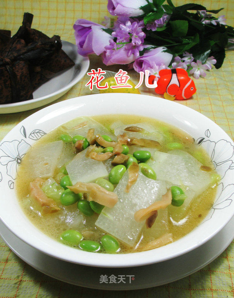 Boiled Winter Melon with Mustard Shredded Edamame recipe