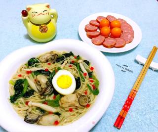 #御寒美食# Oyster Vegetable Noodle recipe