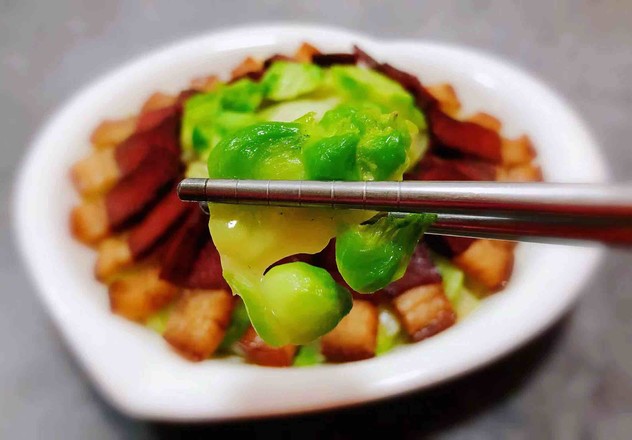 [la Jin Chun Lai] Stir-fried Bacon with Vegetables recipe