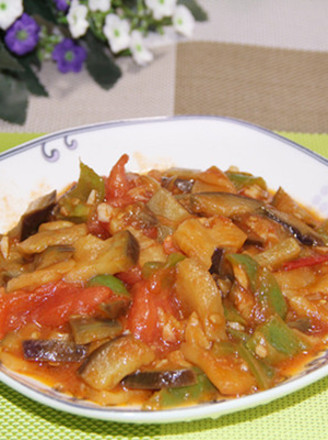 Grilled Eggplant with Tomatoes and Green Peppers recipe