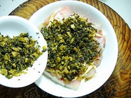 Steamed Fish Tofu with Pickled Vegetables recipe