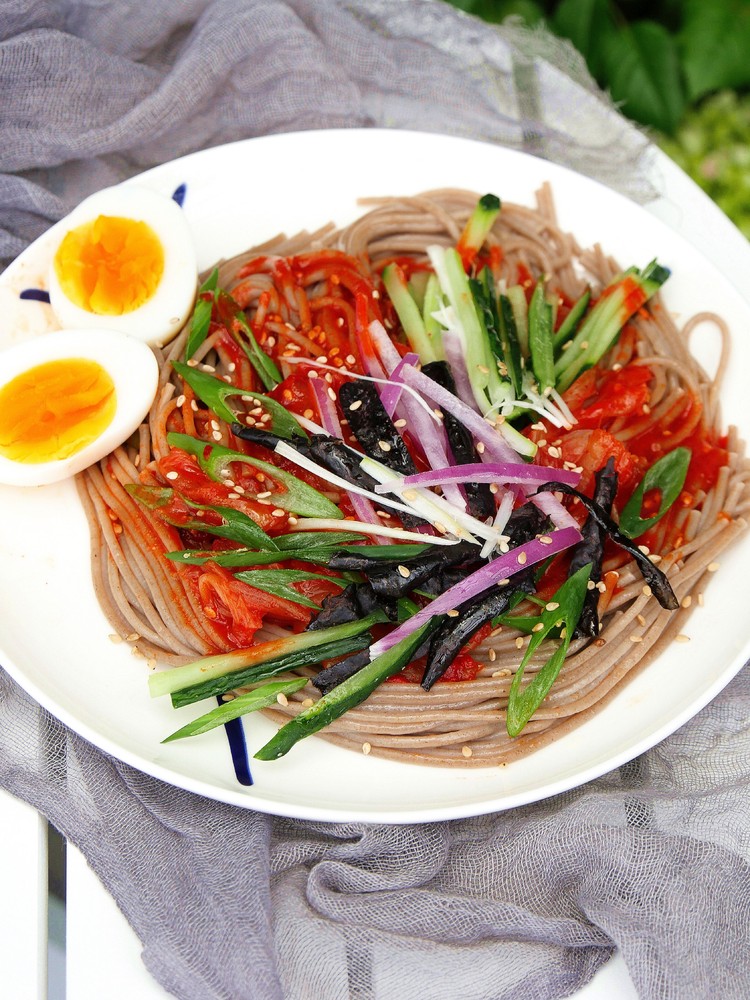 Soba Noodles Mixed with Korean Sauce at A Glance