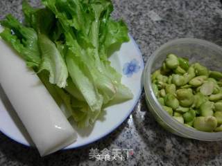 Stir-fried Rice Cake with Lettuce and Broad Beans recipe