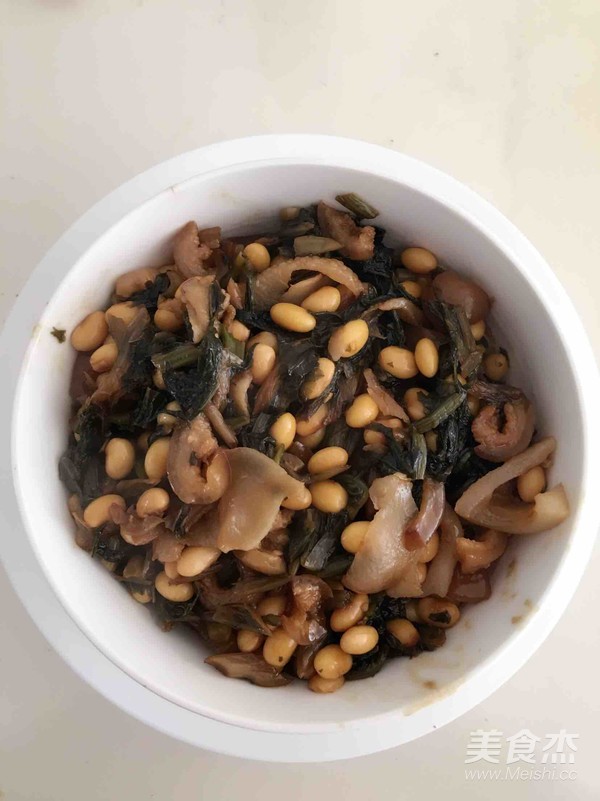 Potherb Mustard Fried Pork Skin Soy Beans recipe