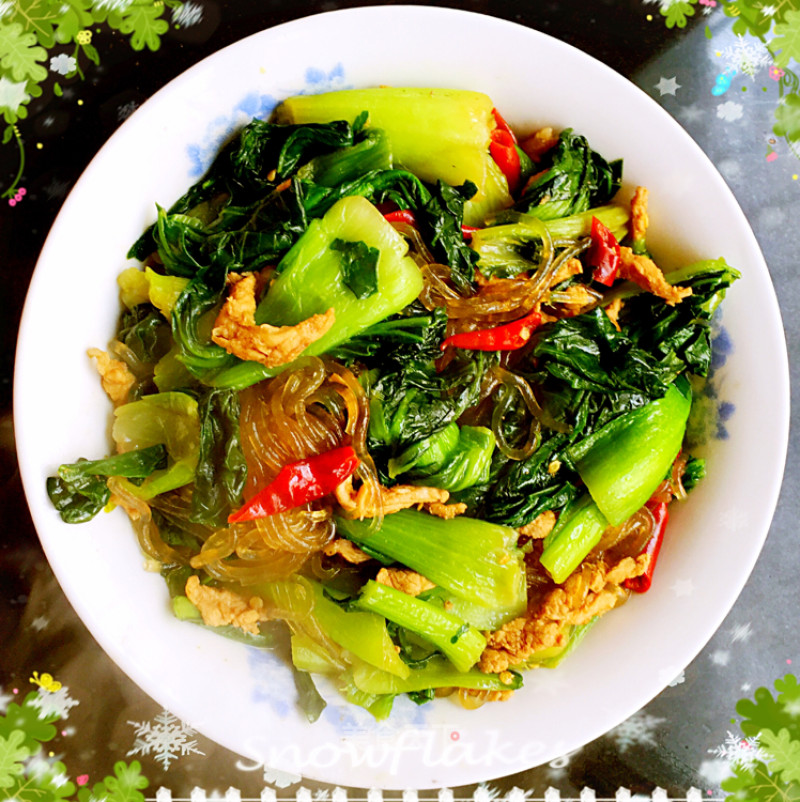 Stewed Vermicelli with Pork and Greens recipe