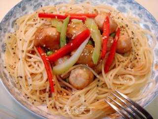 Pasta with Assorted Seafood Meatballs in Red Wine Sauce recipe