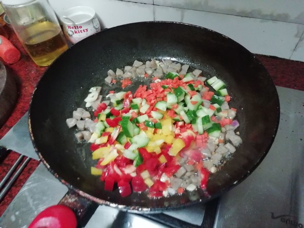 Fried Rice with Beef Sausage and Bell Pepper recipe