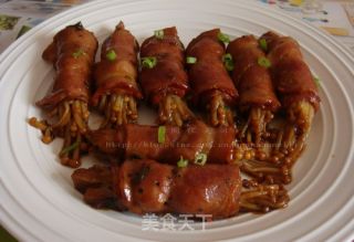 Golden Needle Rolls with Black Bean Sauce and Bacon recipe