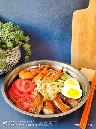 Braised Prawn Noodles with Roasted Duck and Mushrooms recipe