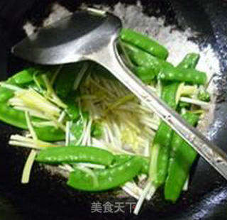 Fried Pork Belly with Leek Sprouts and Snow Peas recipe