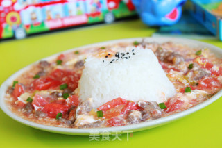 Beef Rice with Tomato Scrambled Eggs recipe