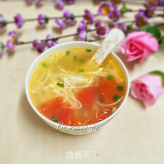 Tomato Enoki Mushroom Egg Soup recipe