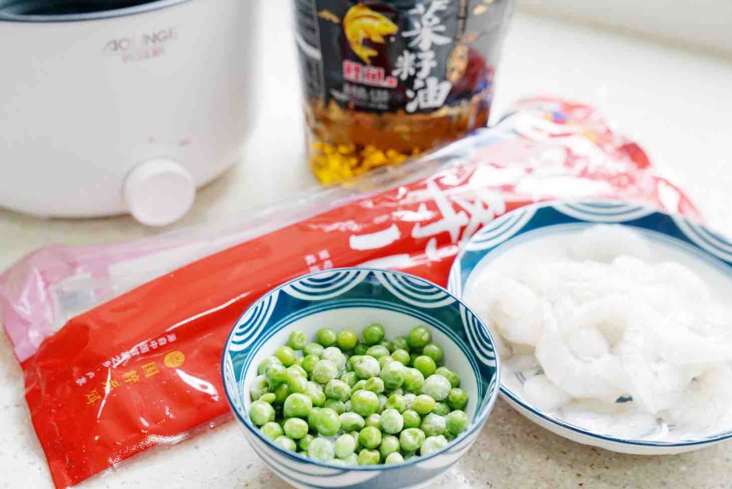 Shrimp, Pea and Potato Noodle Soup recipe