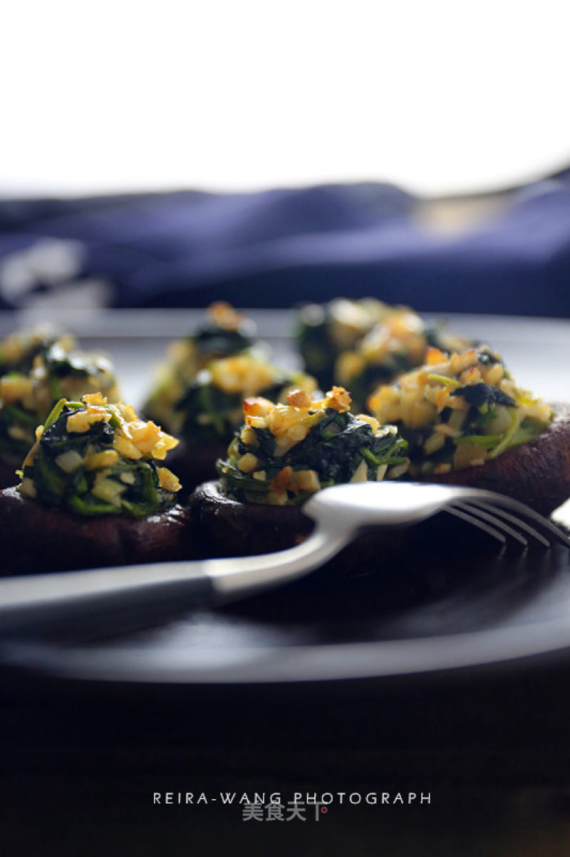 #aca烤明星大赛# Roasted Mushrooms with Spinach and Cheese recipe