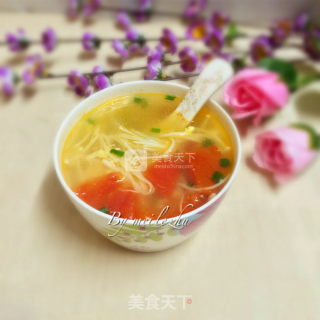 Tomato Enoki Mushroom Egg Soup recipe