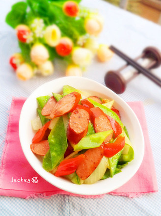 Stir-fried Crispy Sausage with Snow Pea recipe