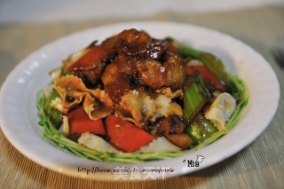 Twice-cooked Pork Topped with Butterfly Noodles recipe