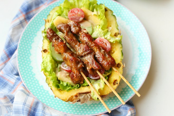 Lamb Skewers and Pineapple Salad recipe