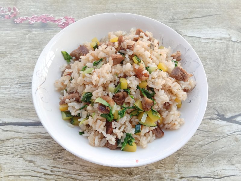 Pumpkin Fried Rice with Braised Pork and Vegetables recipe