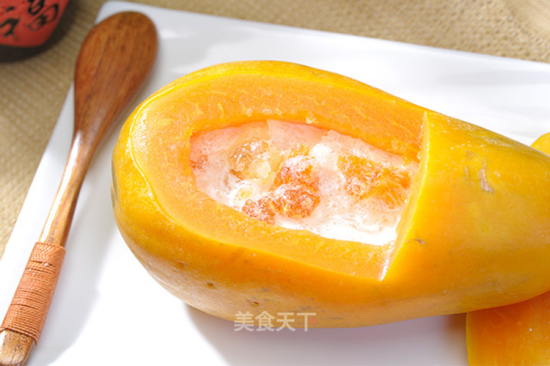Papaya Stewed Milk Snow Bird's Nest Peach Gelatin Soup recipe